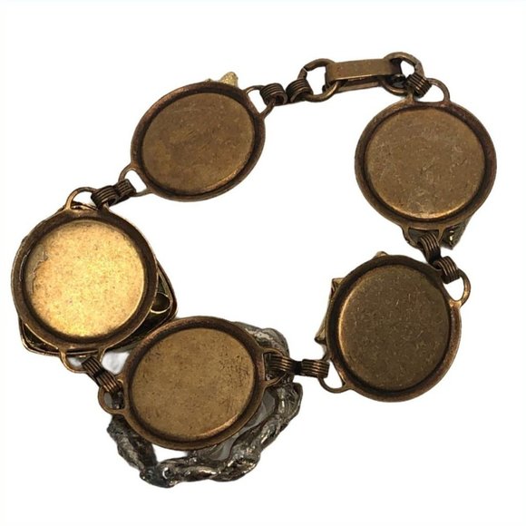 Vintage Earring Bracelet Pearl, Rhinestone, Bold Gold Setting - Picture 2 of 7